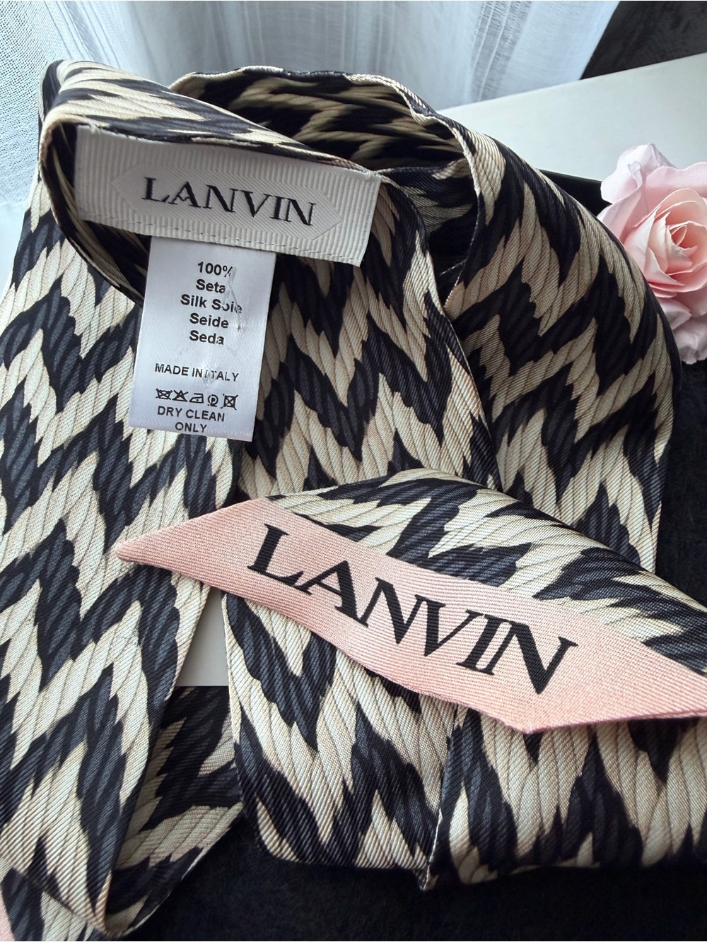 Lanvin Silk Scarf New (soft pink/ black/beige)